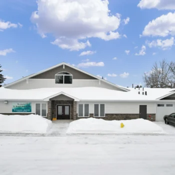 St. Brieux Manor front entrance during winter